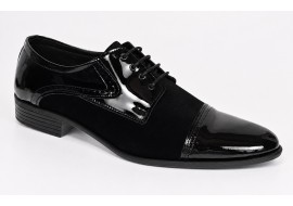 Pantofi bărbați negri din piele naturală lac și velur – eleganți și rafinați GKR819LVN